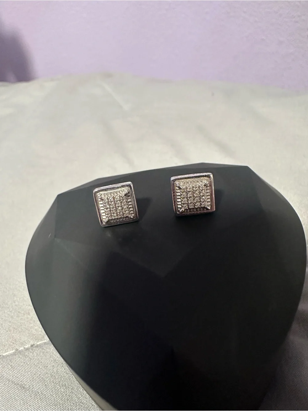 Men's Square Silver Tone Pave Cufflinks